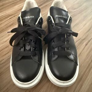 Alexander McQueen Black Leather Sneakers with White Sole